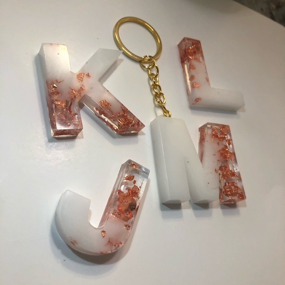 Custom Copper / Rose Gold & White Letter Keychains - Picture 8 of 16